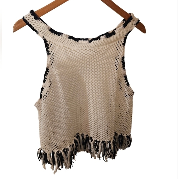 Hand Crafted Pointelle Mesh Cover-up Hand Knit Crochet Ombre Black White Cotton - Picture 6 of 17